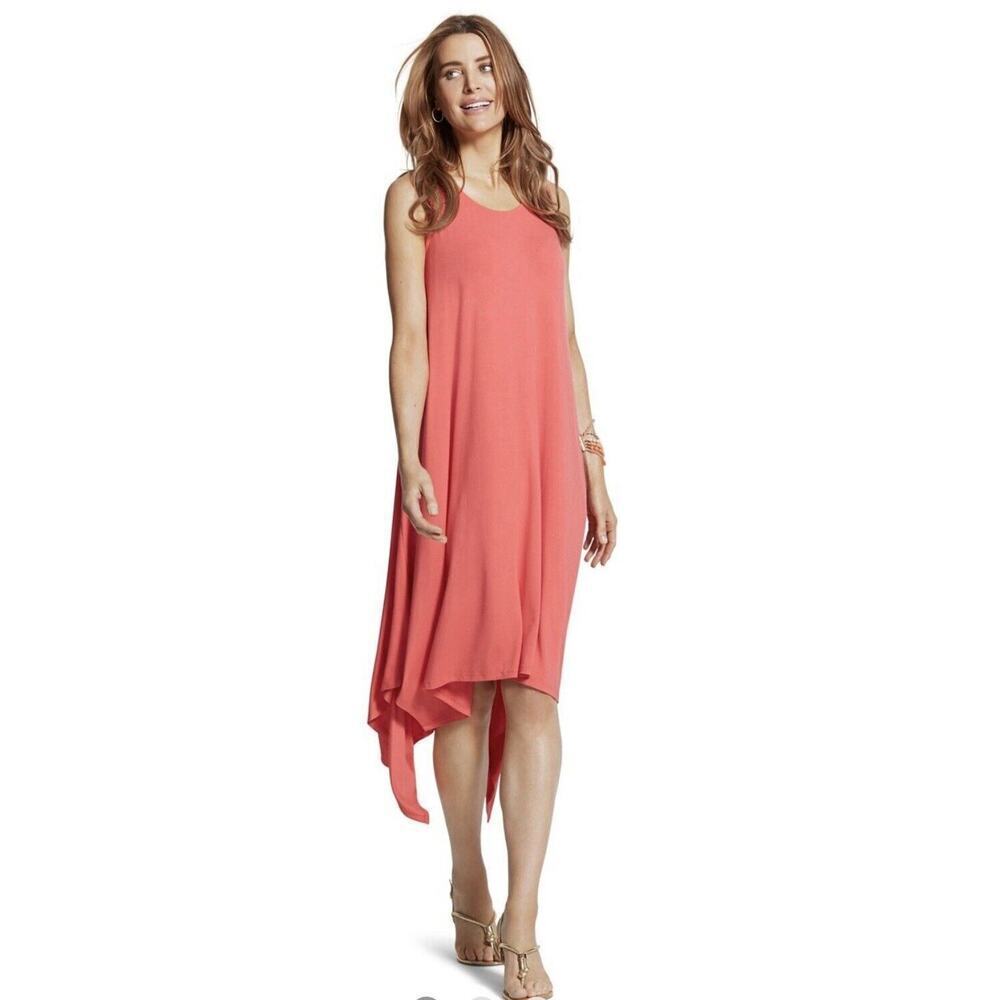 Chico's Dress Womens Size 1 US Size Small/4 Coral Pink Orange Handkerchief Hem